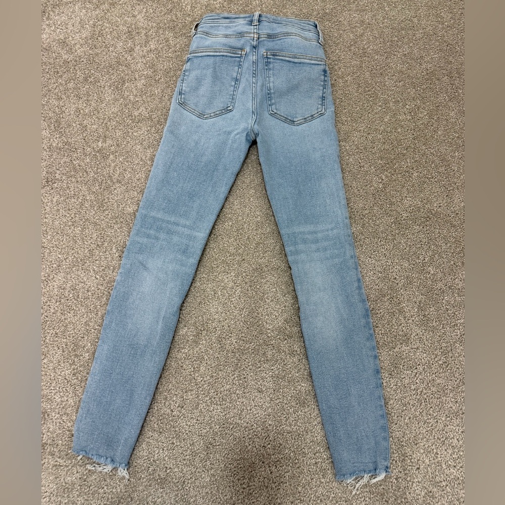 Zara Denim Skinny Jeans Light Blue Washed Raw Hem Size 0 W23 - Picture 7 of 7